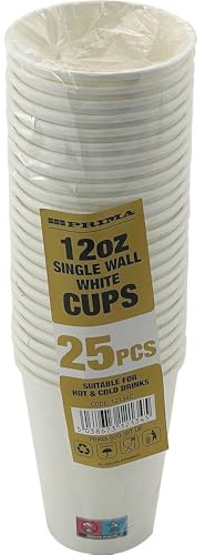 BARGAINS-GALORE 100Pc Single Wall White Drinking Cups Water Hot & Cold Drinks Refreshment 12Oz | Strong & Durable, Multi Purpose, Suitable for Home, Office & Work Use