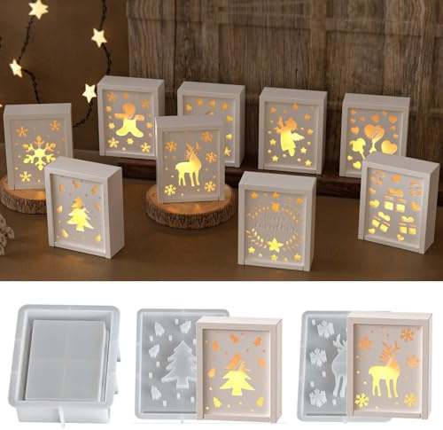 PHOGARY Moules en silicone pour Noël, ensemble de 3 moules en silicone pour Noël, moules de coulée en plâtre, idée de boîte-cadeau de Christmas pour les présents, sapin de Christmas élan boîte-cadeau