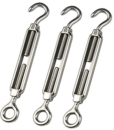 3 Pcs 304 Stainless Steel Turnbuckle Hook And Eye Heavy Duty M10-M14 Tensioner Adjustable Shade Sail Hardware(M12)