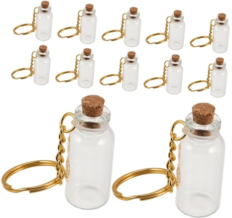 PRETYZOOM 12 Pièces Mini-Jeu De Bouteille en Verre Porte-clés Bouteille Vial en Verre avec Bouchon Petites De Liège Petits Pots De Sort avec Bouchon en Transparent