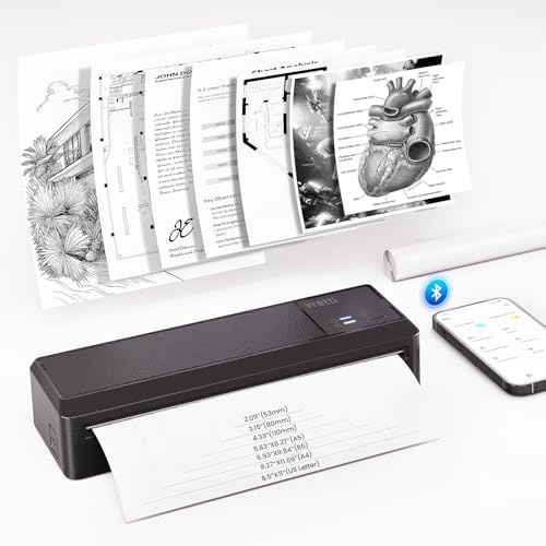 vretti Imprimante Mobile A4 Imprimante Thermique Portable A4 pour Les déplacements, Connexion Bluetooth pour Smartphones, Compatible avec Android/iOS, imprimante de Voyage pour la Maison