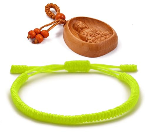 LUCKY BUDDHIST Bracciale Tibetano Buddista Regolabile – Bracciale in Corda Intrecciata per Uomo e Donna – Include Portachiavi Buddha in Legno