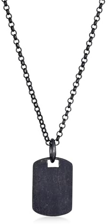 Kuzzoi Herren Halskette mit Military Platte (15 mm) in 925 Sterling Silber oxidiert, Kette mit Plaketten-Anhänger für den Mann, Dog Tag Herrenkette, Länge 60 cm