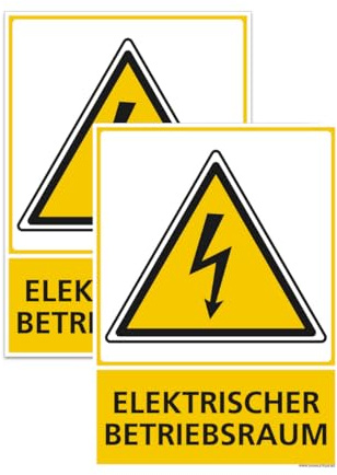 Signalétique.biz France - Set mit 2 - Elektrischer Betriebsraum Schild aus PVC – Warnschild Strom/Hochspannung | Gelb/Schwarz mit Piktogramm | 210x300 mm