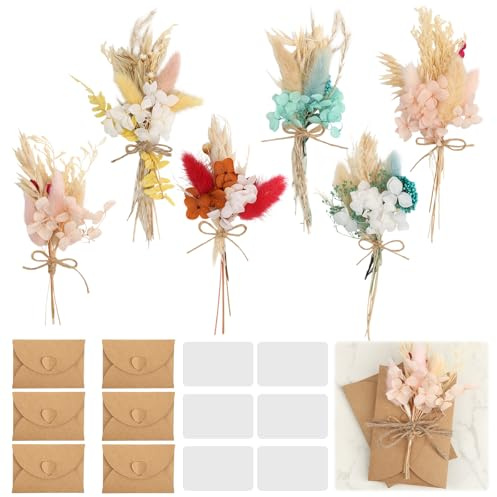6 mazzi di fiori secchi piccoli, piccoli fiori secchi, 12-17 cm, set di fiori secchi per fai da te, scrapbooking, decorazioni per matrimoni, confezioni regalo