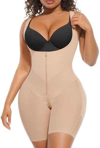 FeelinGirl Fajas Colombianas Body Shaper with Zipper Crotch | Butt Lifting Shapewear Tummy Control Bodysuit Postpartum Faja Colombianas Moldeadoras