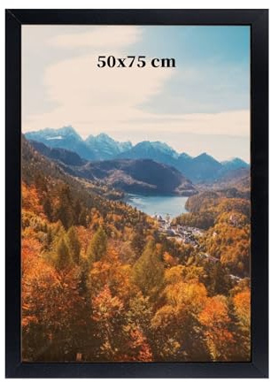 Truevaste Bilderrahmen 50x75 cm Schwarz – Großer Fotorahmen aus MDF Holz mit Acrylglas, Posterrahmen für Wohnzimmer & Wanddeko, XXL Rahmen zum Aufhängen für Poster Kunstdruck