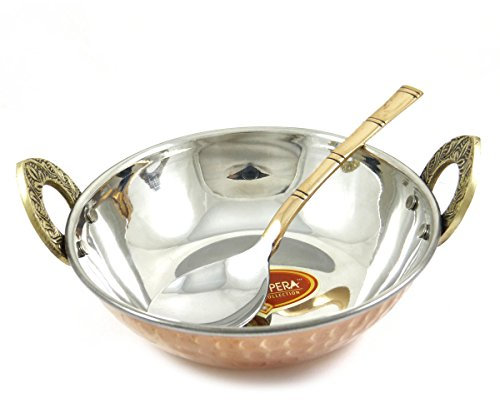 Indianbeautifulart Specially Designed Authentic Indian Traditional Style Copper Steel Serveware Karahi With Spoon Tableware Dinnerware