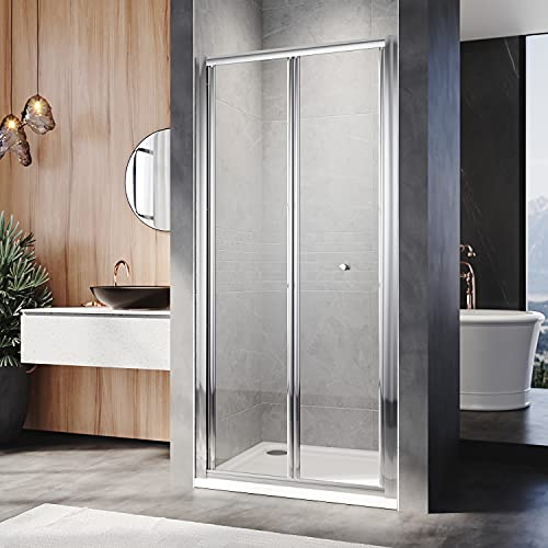 ELEGANT Bi-Fold Glass Shower Enclosure Door Cubicle Screen Shower Cubicle (Framed, 700mm)