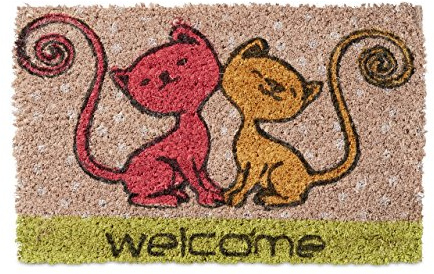 Relaxdays Fußmatte Kinder mit Bild Motiv Katze als Türvorleger klein für Kinderzimmer aus Kokos mit rutschfestem Boden aus Gummi Mini Fußabtretet und Türmatte HBT: 1,5 x 40 x 25 cm, Motiv: 2 Katzen