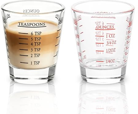 Shot Glasses Measuring Cup Espresso Shot Glass Liquid Heavy Glass Wine Glass 2 Pack 26-Incremental Measurement 1oz, 6 TSP, 2 TBS, 30ml (Black and Red)