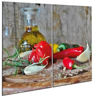 decorwelt |Herdabdeckplatte Glas Set 2x30x52 cm Ceranfeld Abdeckung Spritzschutz Abdeckplatte rutschfest Ceranfeldabdeckung Rot Paprika