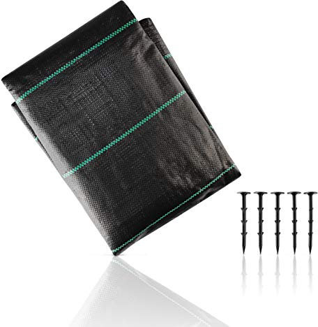 CoverUp! Telo pacciamatura 2m x 10m = 20m² – Tessuto anti erbacce da giardino permeabile all’acqua traspirante (100 g/m²) - incl. 5 bulloni di ancoraggio