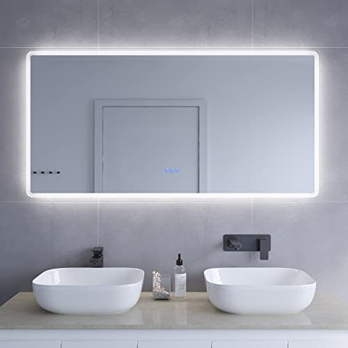 Badspiegel groß mit Beleuchtung 140x70 cm für Wandschalter Badezimmerspiegel LED Lichtspiegel Wandspiegel Energiesparend Touch Schalter Dimmbar Kaltweiß Neutralweiß Warmweiß badspiegel beheizt