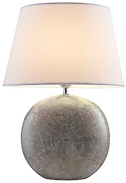 Lindby Lampe à poser Florentino en Blanc Textile e. a. pour Salon & Salle manger (1 lampe,à E27), textile