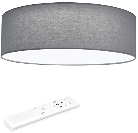 Navaris LED Deckenleuchte 40 cm Rund - Design Stoff Bezug Grau/Hellgrau - Deckenlampe LED Licht Dimmbar mit Farbtemperaturwechsel und Fernbedienung - max 22 Watt 970 Lumen