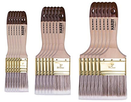 Hardy Working Tools 18 Stk. Flachpinsel-Set: 25 mm – 6 Stk. / 50 mm – 6 Stk. / 75 mm – 6 Stk. Serie 45, Synthetik Lasurpinsel, Flachpinsel mit Naturholzgriff, Lackierpinsel mit Stahlzwinge