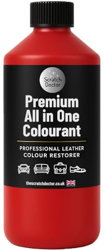 Scratch Doctor Colorant pour cuir tout en un pour réparation de canapés, sièges de voiture, chaussures (rouge vif, 250 ml)