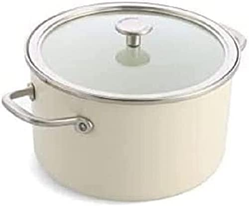 KitchenAid Steel Core Enamel Kochtopf mit Deckel (24cm/6l), deutsche Emaille, Induktionsgeeignet, backofenfest, spülmaschinenfest, Crème