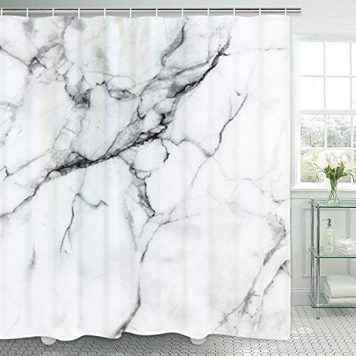 Alishomtll Duschvorhang Textil mit Ringen - Marmor Wasserdicht Waschbar Badewanne Shower Curtains Anti Schimmel Digitaldruck Polyester, 180x200cm