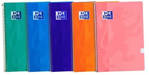 Oxford, A4-Notizbücher (Folio), kariert 4 x 4, Kunststoffdeckel, 80 Blatt, 5 Notizbücher, Trendfarben