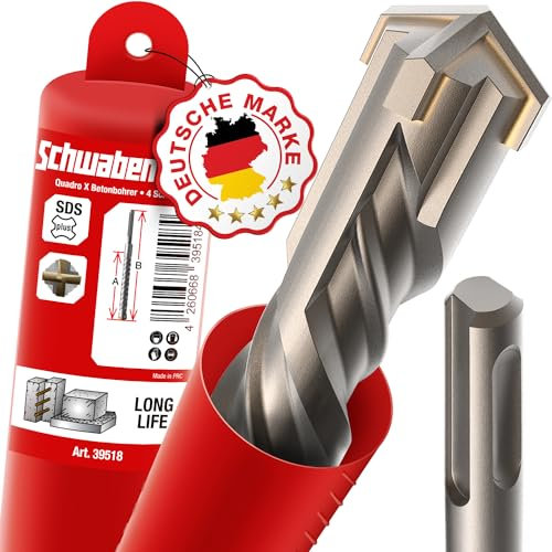 SCHWABENBACH ® SDS Plus Bohrer 20mm x 540 x 600 - Betonbohrer - Präzises & schnelles Bohren in Beton - Hartmetall Spitze - Steinbohrer Lang - Kein Einhaken in Armierungseisen 20x600mm (kein SDS MAX)