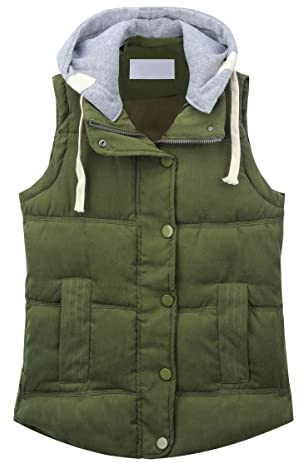 YYNUDA Womens Padded Gilet Hood Quilted Gilets Lightweight Zip Vest Winter Sleeveless Jacket Coat Windproof Bodywarmer Green XXL