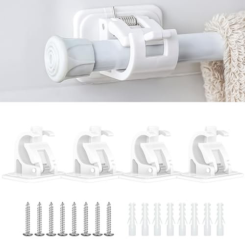 VIEVRE Gardinenhaken Selbstklebend,4 Stück Gardienenstangenhalterung Ohne Bohren,Gardinenstange Zum Kleben mit Schrauben,Stangenhalterung für Gardinenstange Ohne Bohren Vorhängen Oder Handtuchstangen