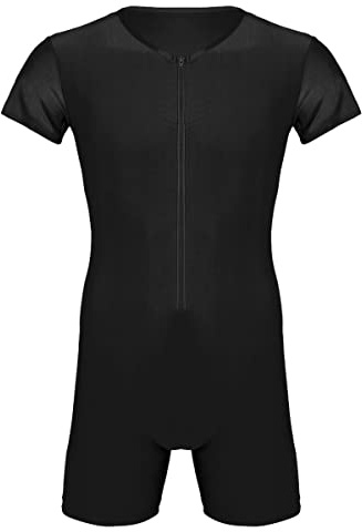 TiaoBug Herren Body Stringer Bodysuit Overall Unterhemd Männer Unterwäsche Enger Anzug mit langem Bein Schwarz Kurzarm S