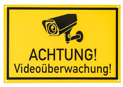Hinweisschild Achtung! Videoüberwachung!, 1 Stück, 30 x 20 cm, 2,7 mm starkes PVC Schild mit Bohrlöchern, Video Überwachung Schilder für Innen- und Außenbereich, Kameraüberwachung Schild Grundstück