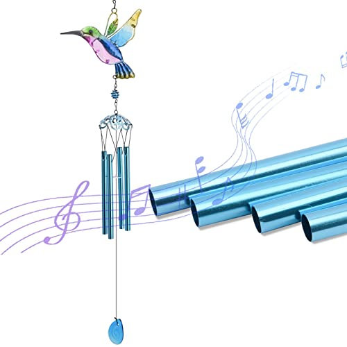 Lam-lord Hummingbird Wind Chimes, Outdoor Windchimes Indoor Stained Glass Wind Chime, Portable Metal Garden Wind Chimes for Window, Home, Garden, Yard, Patio, Lawn Decoration(Blue)