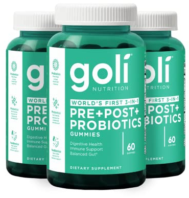 Goli Nutritional Supplement, Pre+Post+Probiotics Gummy - 180 Count - World's First 3-in-1 Gluten-Free, Vegan, Non-GMO, and Gelatin-Free.