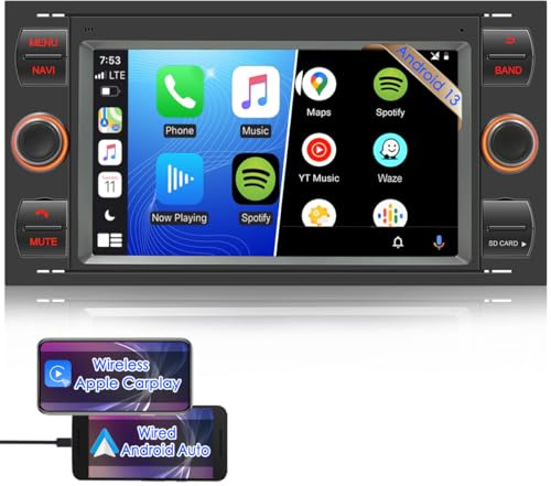 iFreGo 2 DIN Android Autoradio Carplay, 7 pollici Radio per Ford Focus/C-max/S-max/Galaxy/Fusion/Transit Connect,Radio DAB, Bluetooth,USB,AUX,WiFi,FM,Telecamera Posteriore,Controllo del volante
