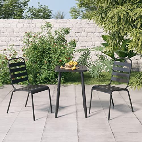Festnight 3tlg Bistroset Stahl Balkonset Balkonmöbel Set Balkon Sitzgruppe Garten 2 Personen Gartenmöbel Gartengarnitur Sitzgarnitur Balkontisch mit 2 Stühlen Balkonstuhl Metall