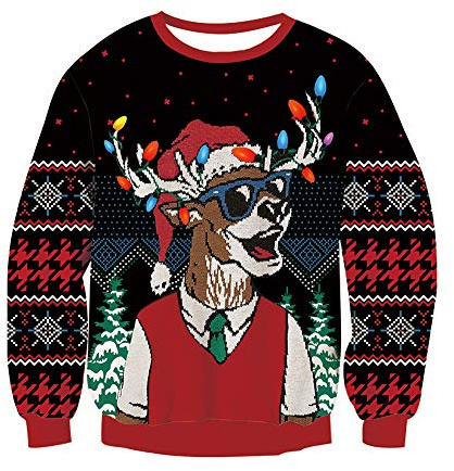 RAISEVERN Natale Uomo Maglione Coppia Retro Pullover Renne Nero Maglioni Brutto 3D Grafica, L