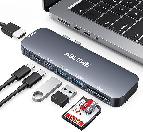 ABLEWE USB-C Hub für MacBook (7-in-2) - Mehrport-Adapter Mit 4K@60Hz HDMI, 100W Power Delivery, SD/TF-Kartenleser, Kompatibel Mit MacBook Pro/Air 2022-2018