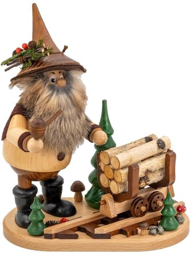 Drechselwerkstatt Uhlig DWU | Räuchermännchen Räuchermann aus dem Erzgebirge | Weihnachten Weihnachtsdeko Handwerkskunst | Erzwichtel 26 cm | mit Holzlore