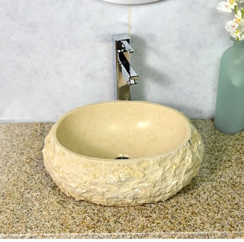Ovale Waschbeckenschalen für Badezimmer, modernes Marmor-Badezimmer-Waschbecken über der Theke, perfekt für Garderobe, Badezimmer, Büro, Wohnung, Kunstwaschbecken, 100% Naturstein (A)