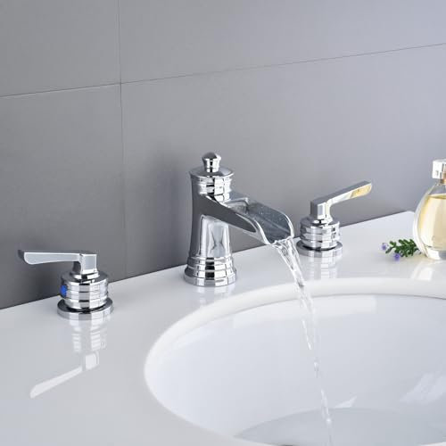 3 Hole Waterfall Bathroom Sink Mixer Tap Basin Mixer Tap with Two Handles Chrome Finish