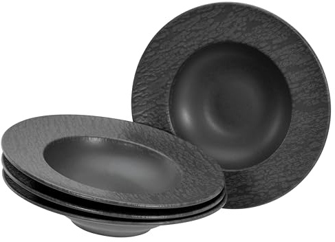CreaTable, 21822, Serie Schiefer black, 4-teiliges Geschirrset, Teller Set aus Steinzeug, spülmaschinen- und mikrowellengeeignet, Made in Portugal
