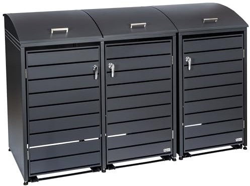 Zelsius Mülltonnenbox 3er für 3 Mülltonnen mit abgerundetem Deckel | 120-240 Liter | Anthrazit RAL7016, inkl. Erweiterungsmöglichkeiten | Mülltonnenhäusschen, Mülleimerboxen, Aufbewahrungsbox