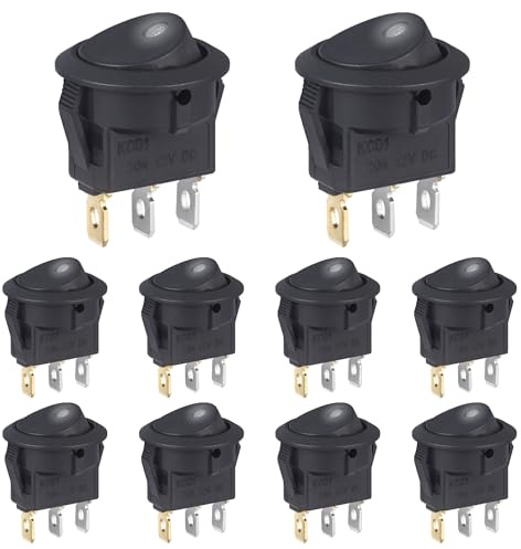 VEXUNGA Wippschalter 12V DC 20A Kippschalter Schalter 3 Polig Beleuchtet Rund EIN/AUS mit LED Weiß 12Volt 2 Position KFZ Einbauschalter Selbsthemmung Quadratisch Runde für Auto Boot (10 Stück)
