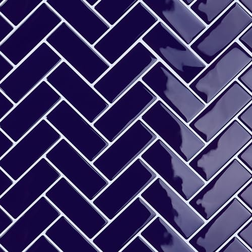 CRE8TIVE Blue Herringbone Self Adhesive Wall Tiles 4 Sheets Glossy Peel and Stick Wall Tiles Waterproof Stick on Tile Kitchen Dark Blue Bathroom Tile Stickers Fireplace Laundry Room 30.5cm x 30.5cm