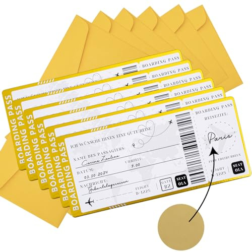 6 unidades de bonos de viaje dorados con adhesivo para rascar, tarjeta de embarque para escribir con sobres, embalaje de regalo único para el día de San Valentín, cumpleaños, regalo para amigas