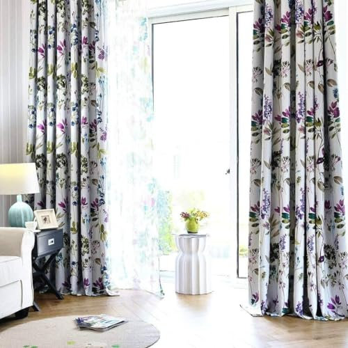 MYRU Elegant Purple & Blue Floral Pencil Pleat Curtains – Set of 2 Panels (66x90 Inch Each) for Bedroom or Living Room. Lightweight Flora Design with Classic Pleats for a Stylish Home Décor.