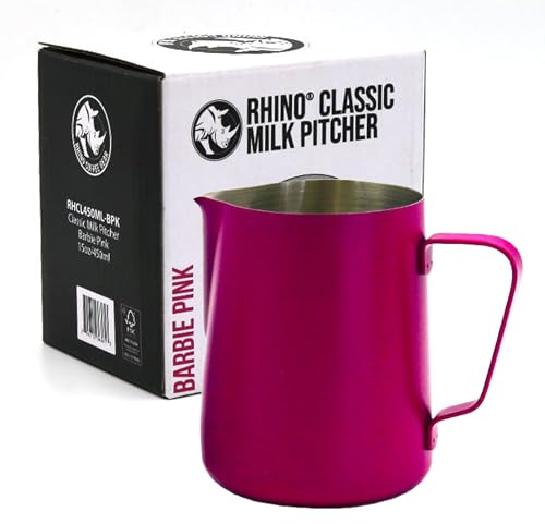 Rhino Classic Milchkännchen, 450 ml, Edelstahl, zur Verwendung mit Ihrer Kaffeemaschine oder Aufschäumer für einen Latte oder flach, Weiß