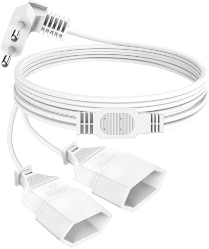 VIEVRE 3,0m Stromkabel Verlängerung Netzkabel, 2-in-1 Eurostecker Verlängerung, Flachstecker, Typ-C-Stecker Eurostecker 0,75 mm² Max, 2,5A/250V für TV PC Computer Monitor