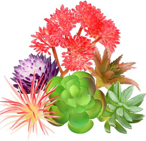 QUOZUO Artificial Succulent Plants, 6pcs Mini Fake Succulents Plants for DIY Crafting Home Wall Office Decoration (excluding pots)