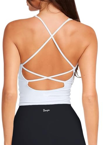 Danysu Sports Bras Women Wireless Seamless Backless Bra Impact Support Workout Tank Tops Removable Pads Yoga Gym Top V Neck White M