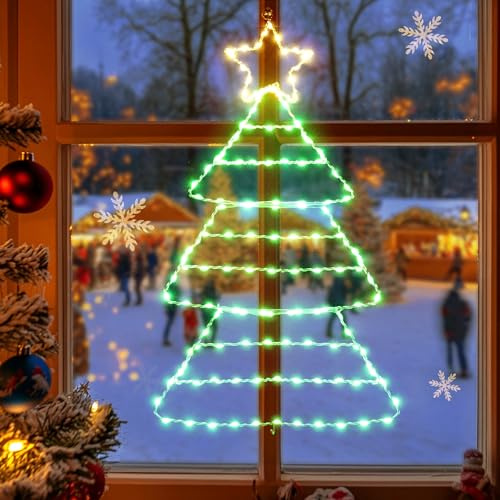 Quntis Weihnachtsdeko Fenster Weihnachtsbaum Beleuchtung Batterie, IP65 Weihnachtsbeleuchtung mit Timer, 75CM Fensterbeleuchtung Leiter Lichterkette für Fenster, Weihnachten, Innen und Außen